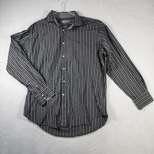 Jack Stone by Thomas Dean XL Dress‎ Shirt Black White Stripe Cotton Gingham Trim